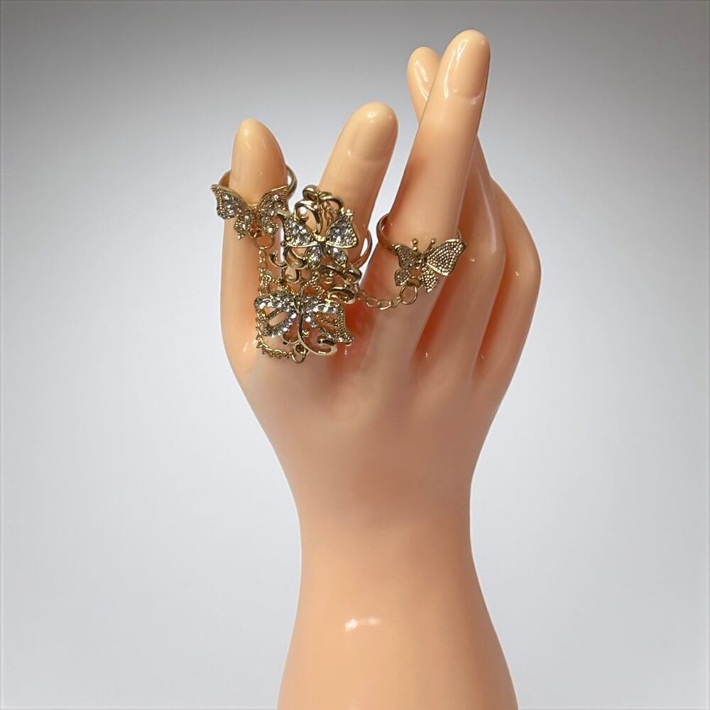 Gold Butterfly Rhinestone Hand Chain - Picture 4 of 6